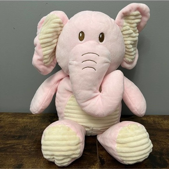 Kellytoy Baby Pink Stuffed Elephant Rattle with‎ Ribbed Belly Plush - Picture 1 of 5